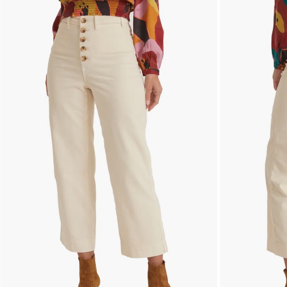 NEW • Marine Layer • Bridget Exposed Button Crop Wide Leg Corduroy Pants Cream - Picture 2 of 7